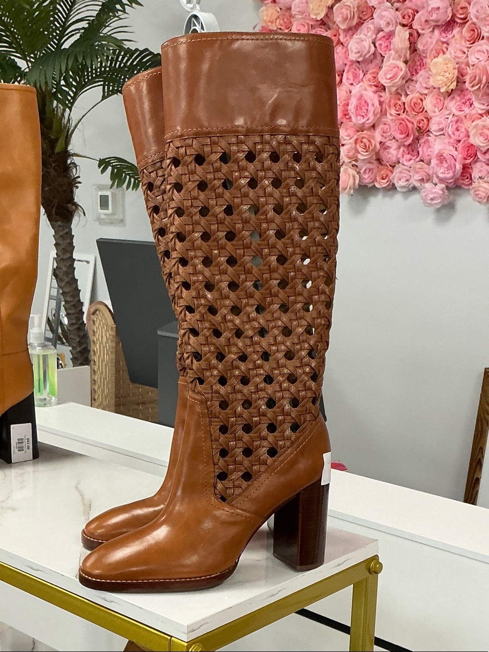 Tory Burch Woven Leather Knee-High Boots - Brown